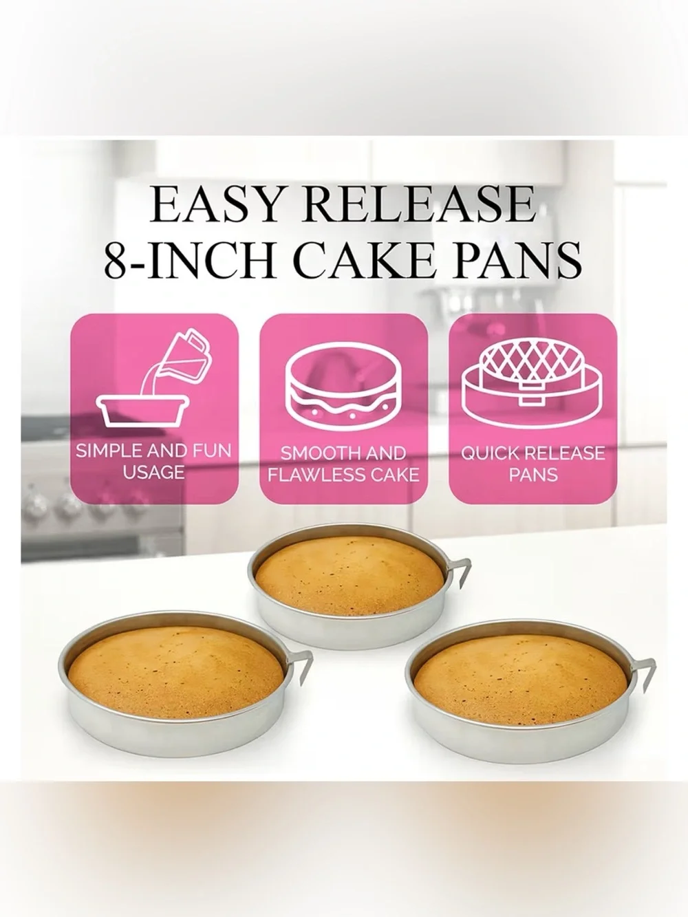 Aunt Shannon’s kitchen 8 inch round cake pans ,3 pack silver cake pan